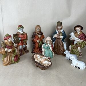 Vintage Trim A Home 9 Porcelain Nativity Figurines Kmart Hand‎ Painted Christmas